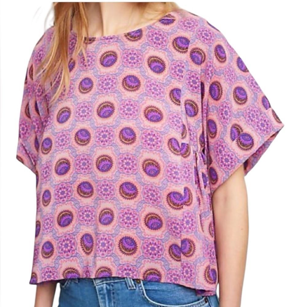 Anthropogie Maeve Milla Pink and Purple Patterned Blouse small